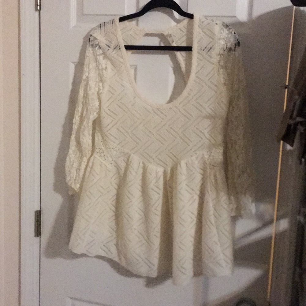 Free people white lace peplum top large